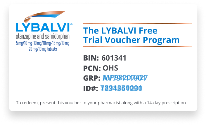 Image of LYBALVI Free Trial Voucher Program card
