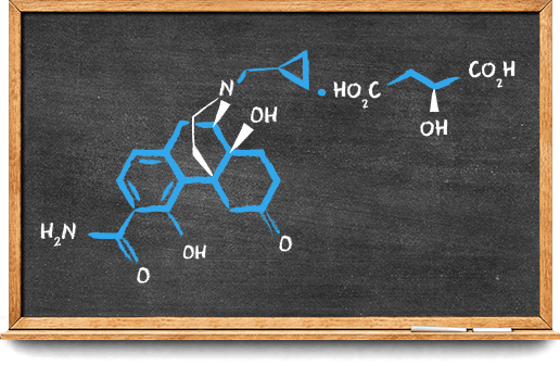 Learn about samidorphan, one of the two components of LYBALVI® (olanzapine and samidorphan) Chemical structure of the samidorphan molecule, in blue